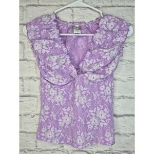 Vintage Y2K Finesse lavender glitter lace top ruffle milkmaid grunge glam small